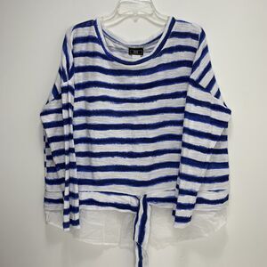 LARK LANE Women's Shirt Top Stripe Long Sleeve Pullover Tie Waist Sz XL Oversiz